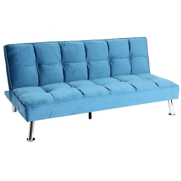 Mendler Sofa HWC-K21, Klappsofa Couch Schlafsofa, Nosagfederung Schlaffunktion Liegefläche 187x107cm, Samt, blau, 89559