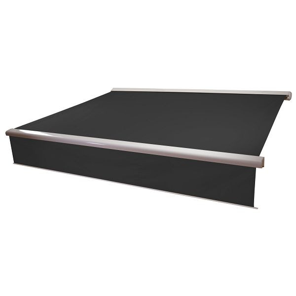 Mendler Elektrische Vollkassetten-Markise T124, 4,5x3m ausfahrbarer Volant, Polyester Anthrazit, 58233+34295+35606