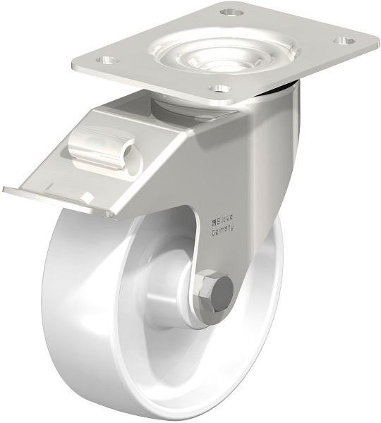 Blickle LEX-PO 150XR-FI Edelstahl-Lenkrolle mit Anschraubplatte & Feststeller, Polyamid, Weiß, 583377