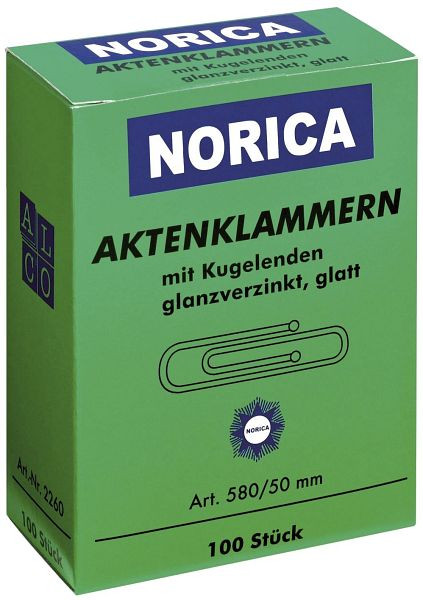 NORICA Aktenklammern mit Kugelenden - 50 mm glatt, verzinkt, VE: 100 Stück, 2260