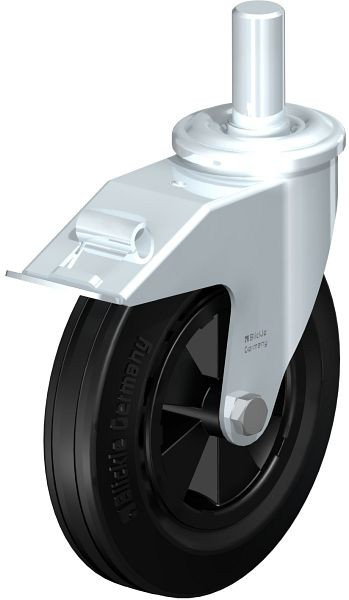 Blickle LEZ-VPP 200G-27-FI Stahlblech-Lenkrolle mit Zapfen & Feststeller, Vollgummi, Schwarz, 577718