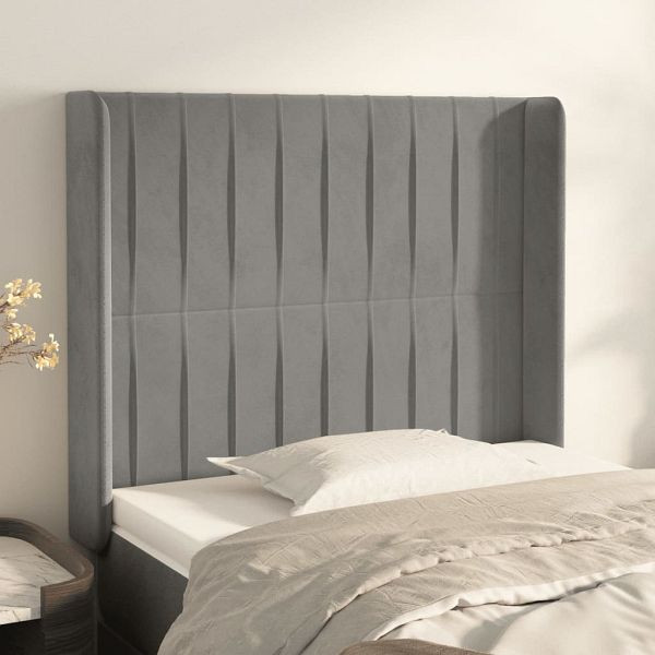 vidaXL Kopfteil mit Ohren Hellgrau 93x16x118/128 cm Samt, 3119854