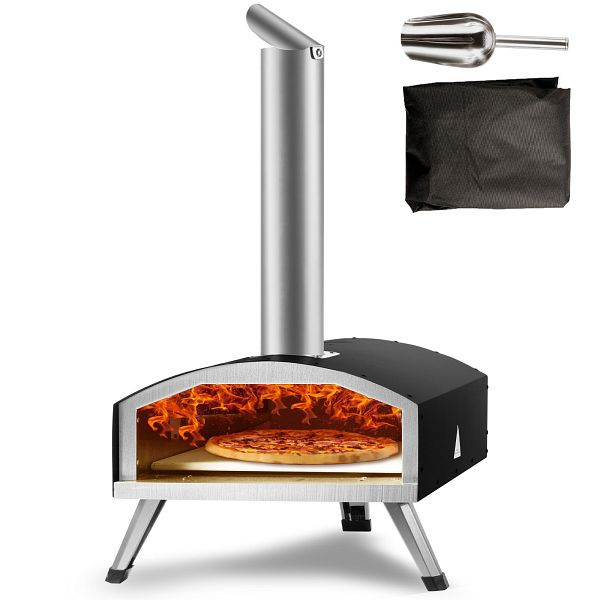 VEVOR Tragbarer Pizzaofen Outdoor 304,8 mm, Gas Holzpellets Holzkohle Pizzaofen, Edelstahl Pizzaofen, BXSPSLYCKLHSBC8PEV0