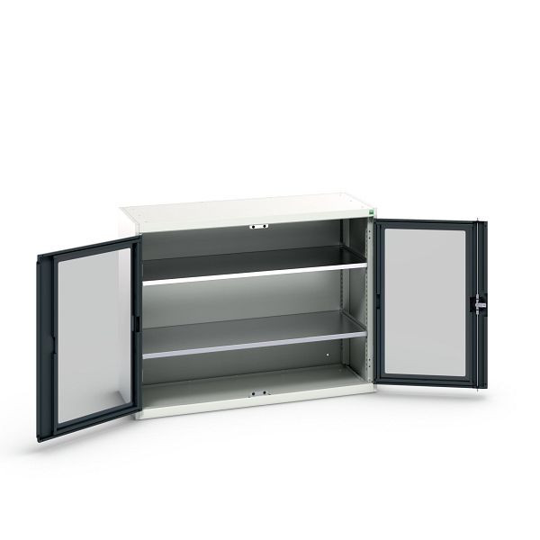 bott verso Flügeltürschrank mit Sichtfenster, mit 2 Fachböden, BxTxH: 1300 x 550 x 1000 mm, Lichtgrau / Anthrazitgrau, 16926662.19