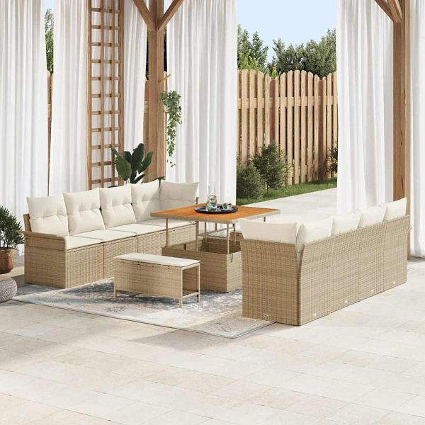 vidaXL Garten-Sofa-Set 11-teilig Beige und Creme 100 x 100 x 71 cm, 3364066