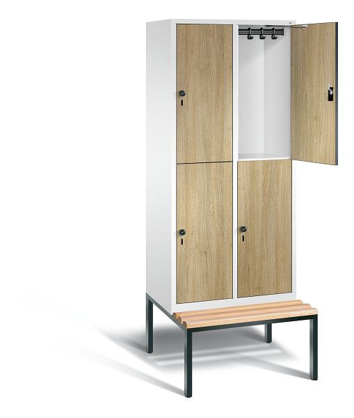 C+P Spind doppelstöckig Evolo, H2090xB810xT815mm, Farbe: Verkehrsweiß / Dekor Eiche Sereno, 48350-22 S10155