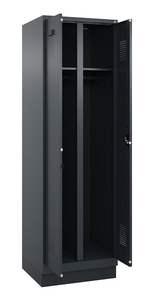 C+P Schwarz-Weiß-Spind Evolo PLUS, mit Sockel, 2 Abteile, 1950x600x500mm, 7016/7, Frontfarbe RAL 7016 Anthrazitgrau, Zylinderschloss, 049022-20 S10043