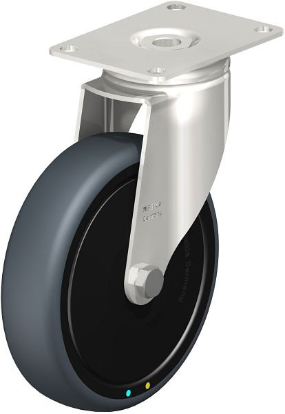 Blickle LKPXA-TPA 126KD-26-ELS-FK Edelstahl-Apparate-Lenkrolle mit Anschraubplatte, Thermoplastisches Gummi-Elastomer, Grau, 853231