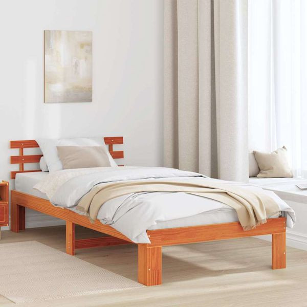 vidaXL Bettgestell mit Kopfteil Braun 100 x 200 cm Massivholz Kiefer, 872625