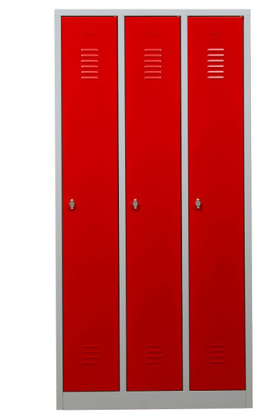 Gürkan Garderobenschrank, 50 x 90 x 180 cm, Lichtgrau, Feuerrot, Vorhangschloss, Hutboden & Kleiderhaken, WRC/3.1890, 105302