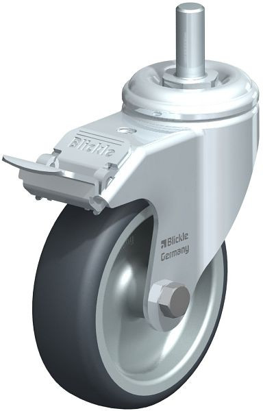 Blickle LKRA-TPA 101G-FI-GS12 Apparate-Lenkrolle mit Gewindestift & Feststeller, Thermoplastisches Gummi-Elastomer, Grau, 611111