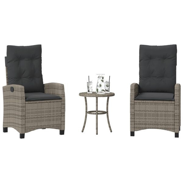 vidaXL 3-tlg. Bistro-Set mit Kissen Grau Poly Rattan, 365227