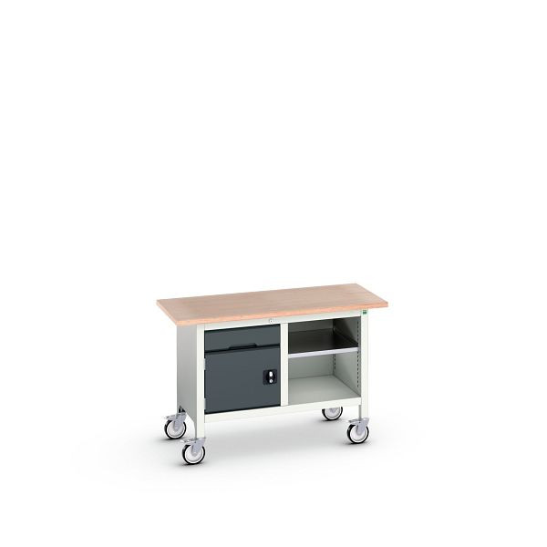 bott verso mobile Kastenwerkbank (Multiplex) mit 1 Schublade, 1 Tür und 1 Ablageboden, BxTxH: 1250 x 600 x 830 mm, Lichtgrau / Anthrazitgrau, 16923200.19