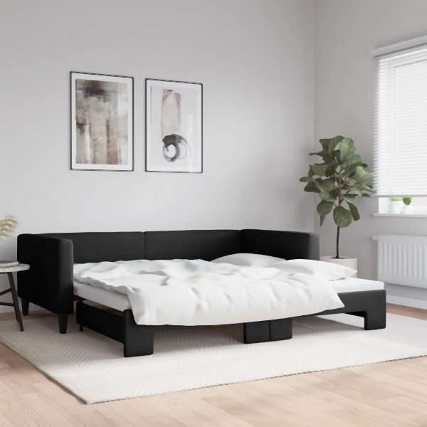 vidaXL Tagesbett Ausziehbar Schwarz 100x200 cm Stoff, 3196585