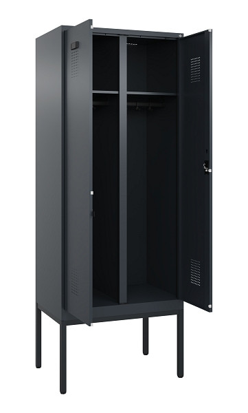 C+P Schwarz-Weiß-Spind Evolo PLUS, Gestell, 2 Abteile, 2120x800x500mm, 7016/7016, Zylinderschloss, 0490327-22 S10043