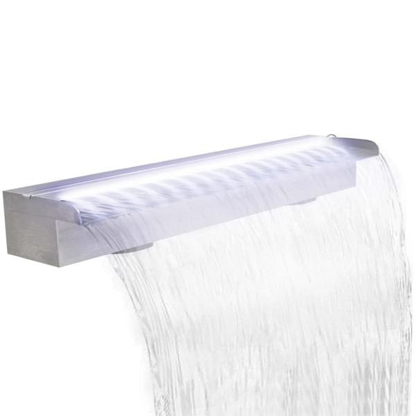 vidaXL Pool-Wasserfall Fontäne mit LEDs Rechteckig Edelstahl 90 cm, 41674