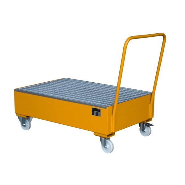 STEIN HGS Fahrbare Auffangwanne Serie 2000, 3mm Stahlblech, für 200l-Fässer, 215 Liter, RAL 2000 gelborange, lackiert, 2 x 200 Liter Fass, 79206.0007