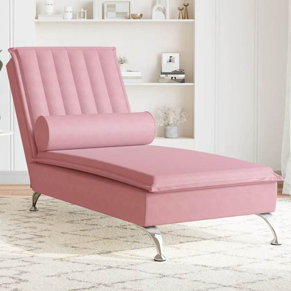 vidaXL Massage-Chaiselongue mit Nackenrolle Rosa Samt, 379462