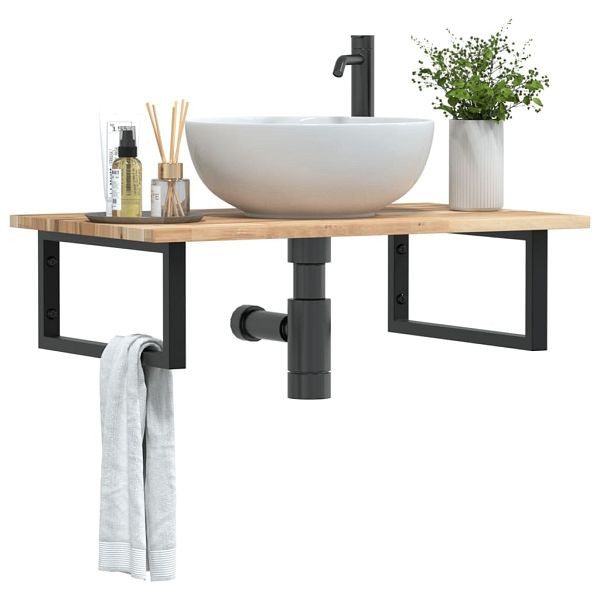 vidaXL Waschbeckenregal Wandmontage Stahl und Akazienholz, 3302785