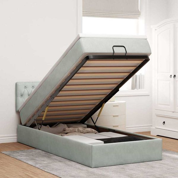vidaXL Ottoman-Bett mit Matratze Hellgrau 90x200 cm Samt, 3311819