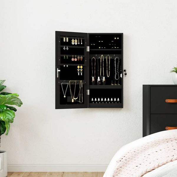 vidaXL Spiegel-Schmuckschrank mit LED-Beleuchtung Wandmontage Schwarz, 353248