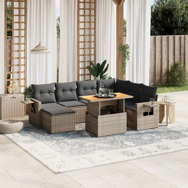 vidaXL 8-tlg. Garten-Sofagarnitur mit Kissen Grau Poly Rattan, 3271872