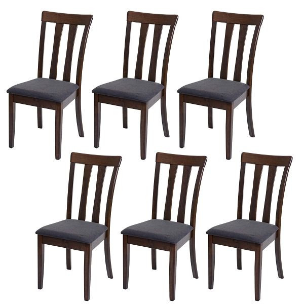 Mendler 6er-Set Esszimmerstuhl HWC-G46, Küchenstuhl Stuhl, Stoff/Textil Massiv-Holz, dunkles Gestell, dunkelgrau, 3x82160