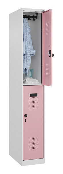 C+P Doppelstöckiger Spind Evolo PLUS, 2 Fächer, 1850x300x500mm, 9016/3015, Drehriegel, 049300-10 S10018