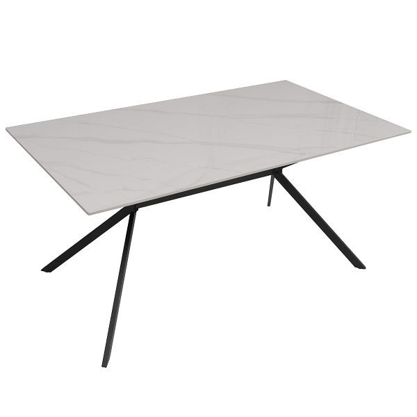 Mendler Esszimmertisch HWC-O58, Esstisch Sinterstein Metall, Marmor-Optik 160cm, weiß, 122207+122208