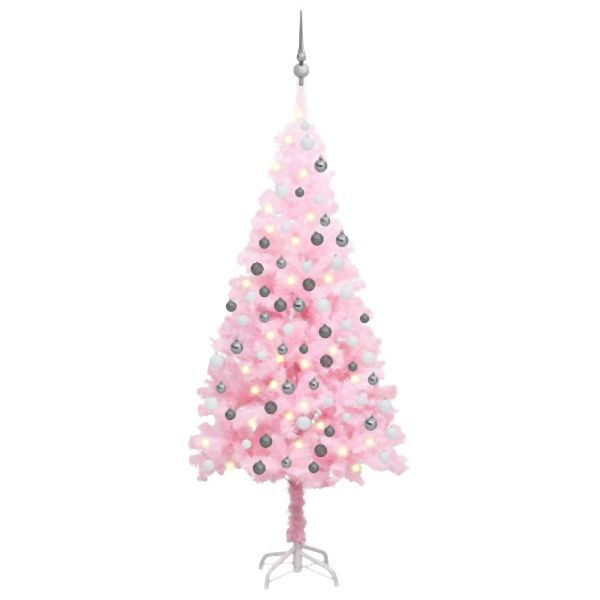 vidaXL Künstlicher Weihnachtsbaum mit Beleuchtung & Kugeln Rosa 180cm, 3077671