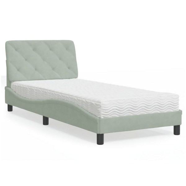 vidaXL Bett mit Matratze Hellgrau 90x200 cm Samt, 3208634