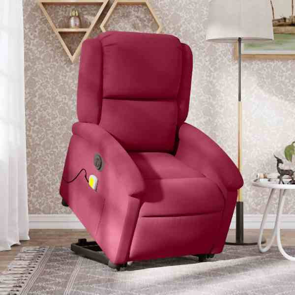 vidaXL Massagesessel mit Aufstehhilfe Elektrisch Weinrot Samt, 3204338