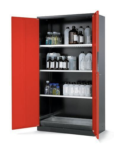 asecos Chemikalienschrank Systema CS-103, Korpus anthrazit, rot, 3 Einlegeböden und Bodenwanne, 202608