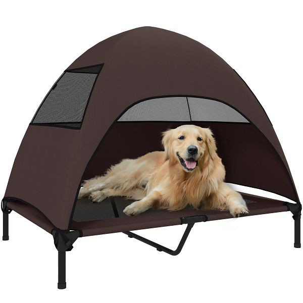 PawHut Hundeliege Outdoor mit Dach, Erhöhtes Hundebett für Große Hunde, 106 x 76 x 99 cm, Kaffee, D04-303V02CF