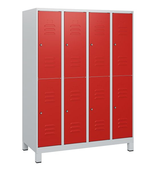 C+P Doppelstöckiger Spind Classic PLUS, Füße, 4 Abteile, 1630x1200x500mm, 7035/3020, Zylinderschlösser, 0803105-40 S10032