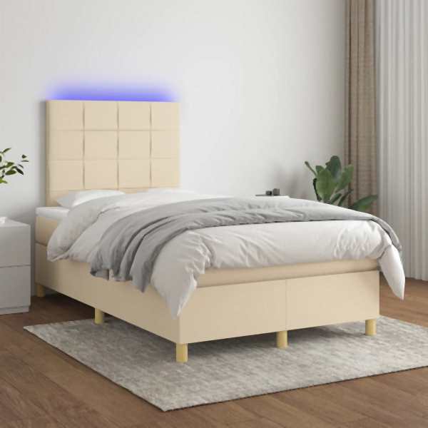vidaXL Boxspringbett mit Matratze & LED Creme 120x200 cm Stoff, 3135426