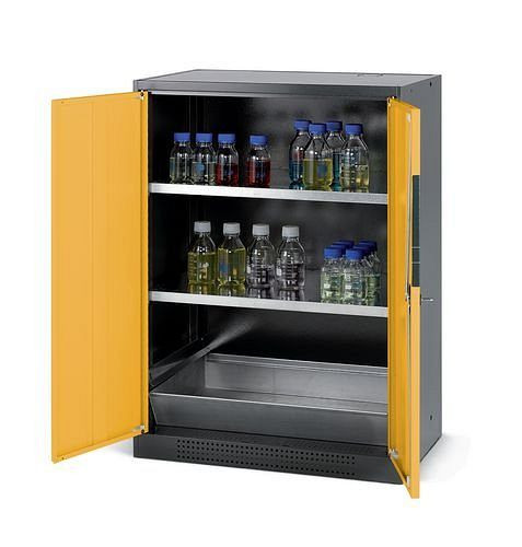 asecos Chemikalienschrank Systema CS-82, Korpus anthrazit, gelb, 2 Einlegeböden und Bodenwanne, 202583