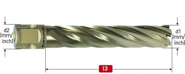 Karnasch HSS-XE Kernbohrer, Nitto/Uni-Schaft 19mm, Nutzlänge 80 mm, Gold-Line80 d=1-5/16', 201625075