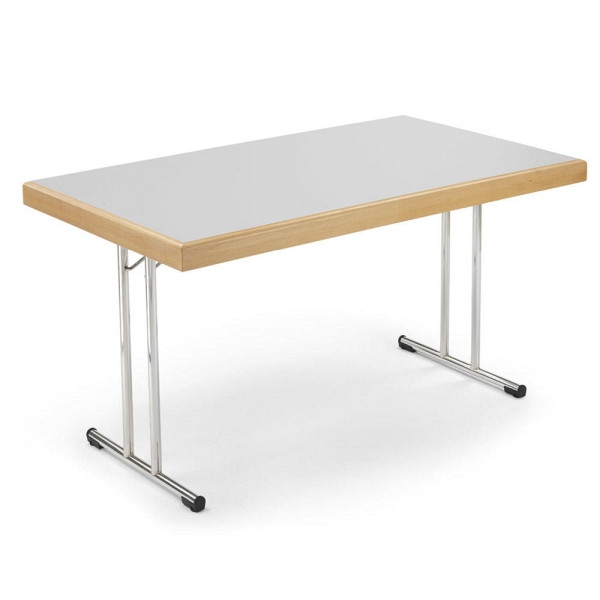 Deskin Klapptisch mit Randaufdoppelung, Platte Dekor Lichtgrau, Gestell verchromt, B 1500 x T 800 x H 738 mm, 283476