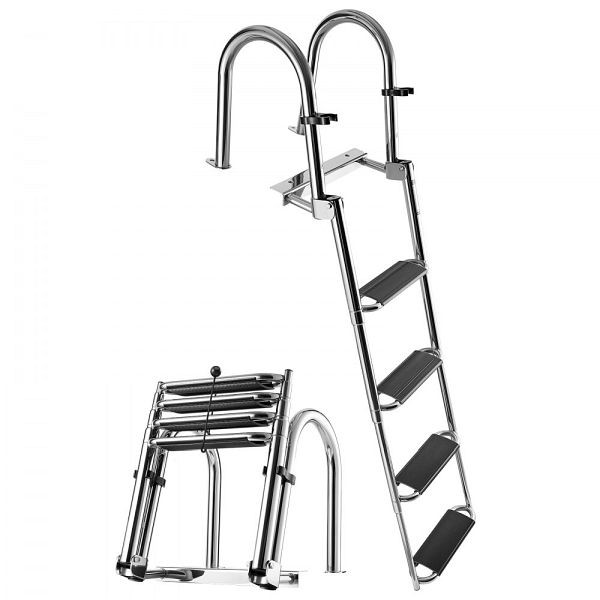 VEVOR Bootsleiter Ausziehbar, 4 rutschfeste Stufen, Handlauf, 272kg tragbar, Edelstahl, für Boote/Docks/Pool, DFSCTBXG4STEO8GS4001V0