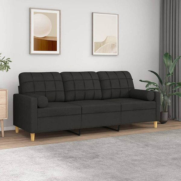 vidaXL 3-Sitzer-Sofa mit Zierkissen Schwarz 180 cm Stoff, 3200794