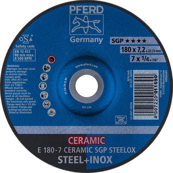 Pferd Schruppscheibe E 180-7 CERAMIC SGP STEELOX, VE: 10 Stück, 62217300