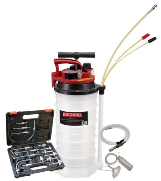 Busching ATF Befüll-Getriebeölsystem 10,5l manuell IN/OUT, 14tlg.Adaptersatz, Füllschlauch, Trichter, Flasche, 50066
