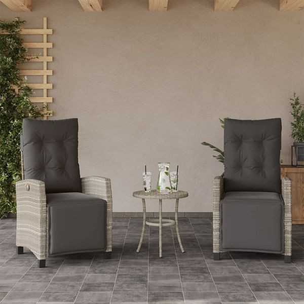 vidaXL Gartensessel mit Fußteil 2Stk. Verstellbar Hellgrau Poly Rattan, 365246