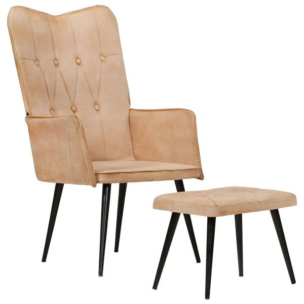 vidaXL Ohrensessel mit Hocker Creme Canvas, Top-Qualität, 339667