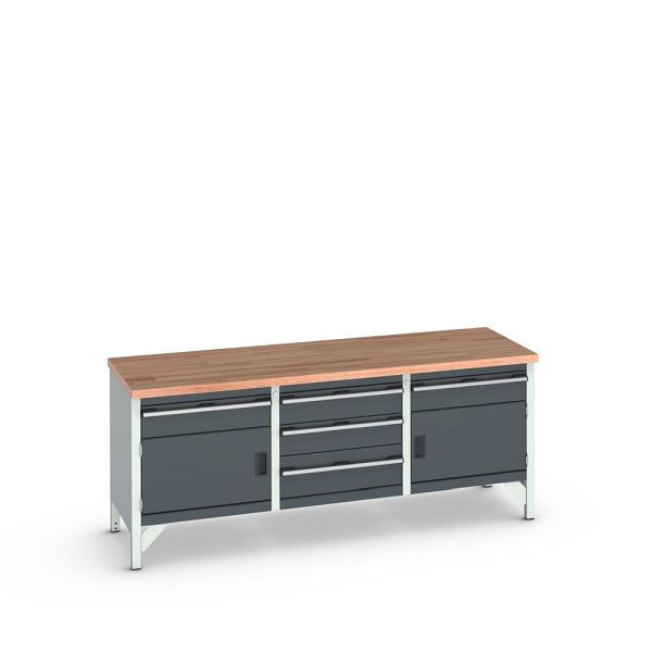 bott cubio Kastenwerkbank mit 5 Schubladen, 2 Türen, Rotbuche-Arbeitsplatte, BxTxH: 2000x750x840mm, Anthrazitgrau, 41002065.19V