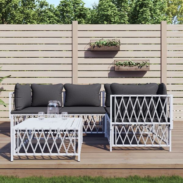 vidaXL 5-teilig Garten-Lounge-Set mit Kissen Weiß Stahl, 3186870