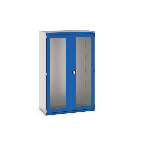 bott cubio Sichtfensterschrank, BxTxH: 1300x650x2000mm, RAL 7035/5010, Enzianblau, 40022023.11V