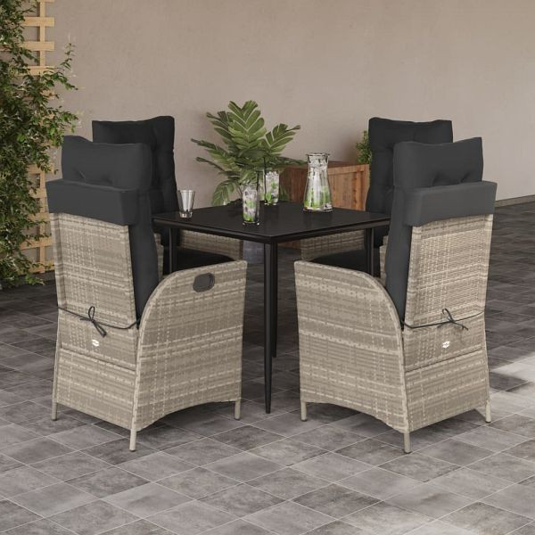 vidaXL 5-teilig Garten-Essgruppe mit Kissen Hellgrau Poly Rattan, 3213275