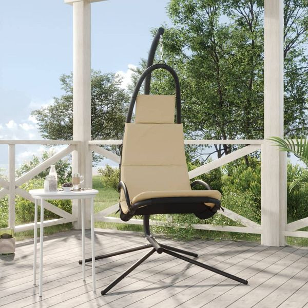 vidaXL Garten-Hängestuhl mit Kissen Creme Oxford-Gewebe und Stahl, 362727
